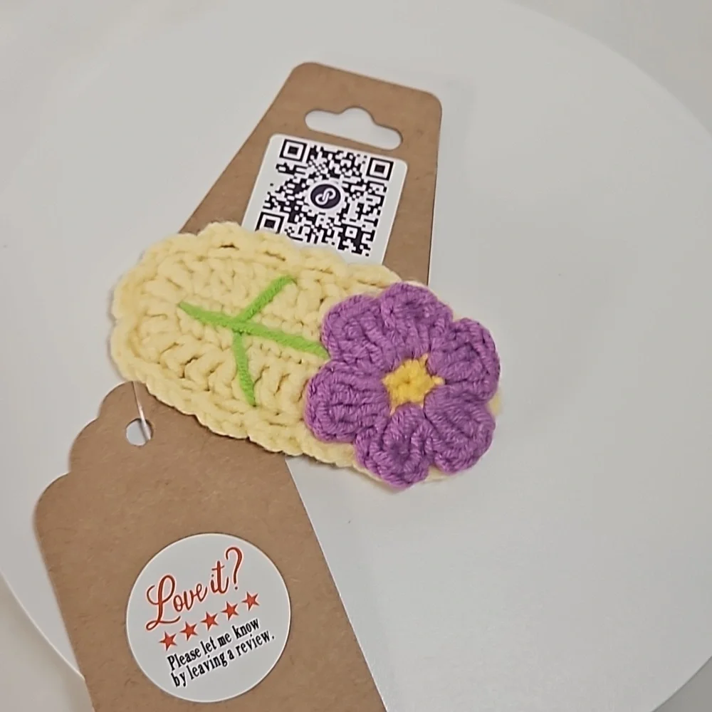 Hand Knit Crochet Hair Clip Handmade Purple Botanical